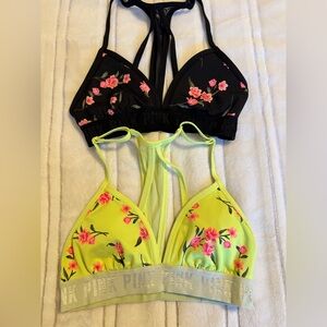PINK Victoria's Secret Black and Yellow Floral Bralette Set